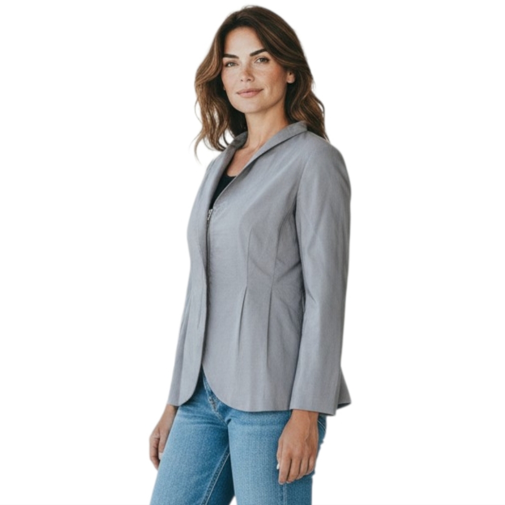 Eileen Fisher Brushed Ramie Full Zip Blazer Jacket in grey SP